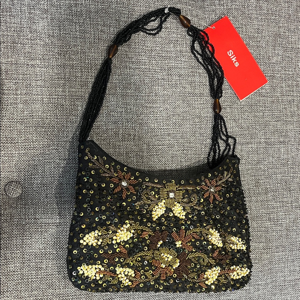 Elegant Black and Gold Beaded Women's Bag
